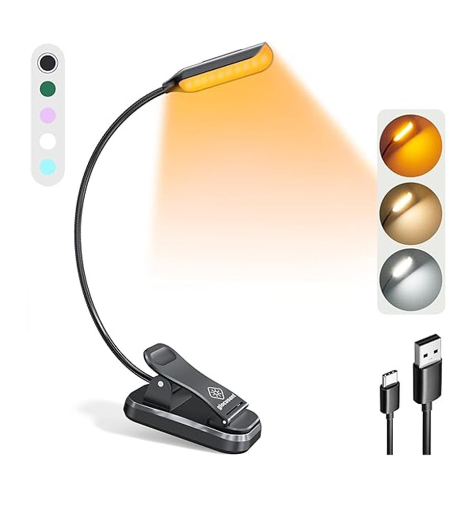 glocusent-10-led-rechargeable-amber-book-light-clip-on-reading-light